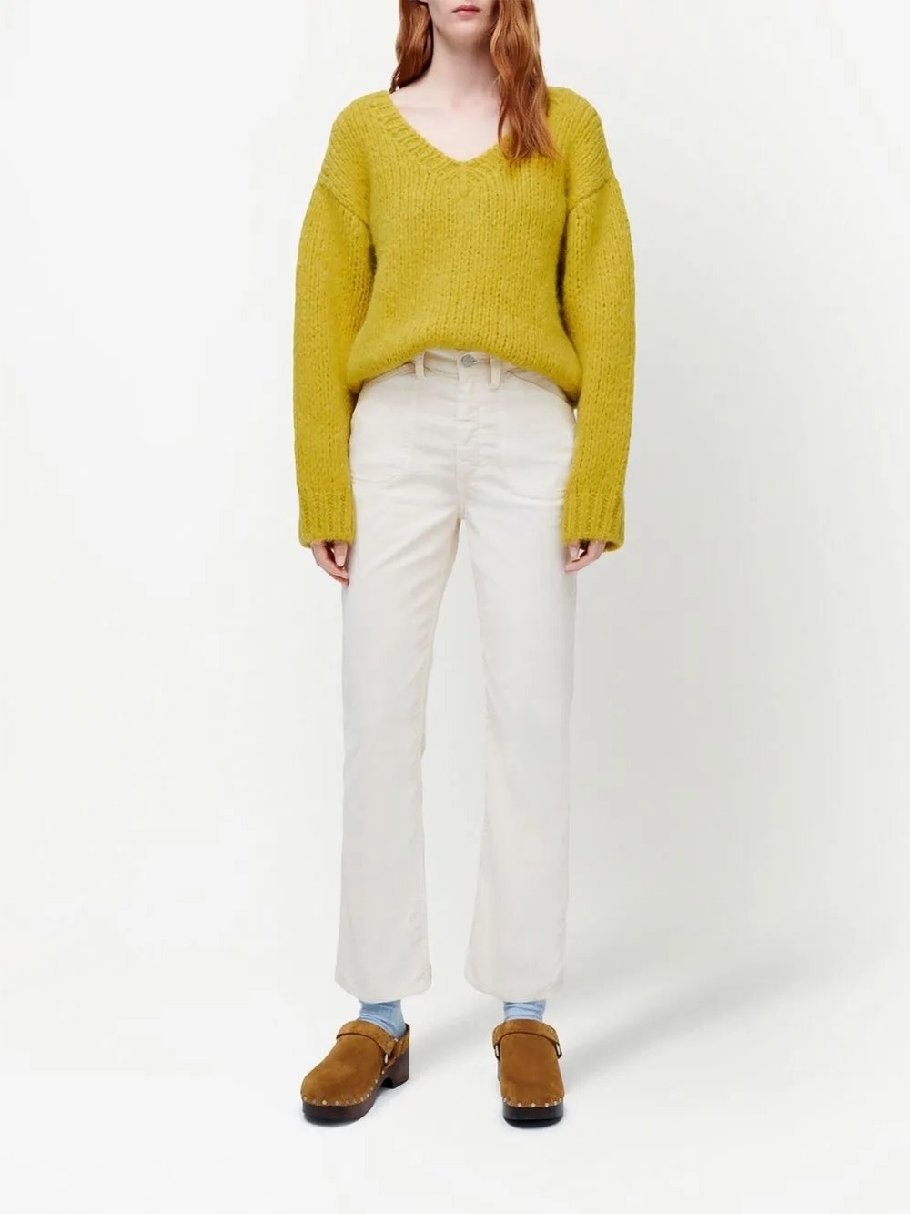 Re/Done Flared Cropped Corduroy Trousers in Ivory - Size 23 - Picture 3 of 7